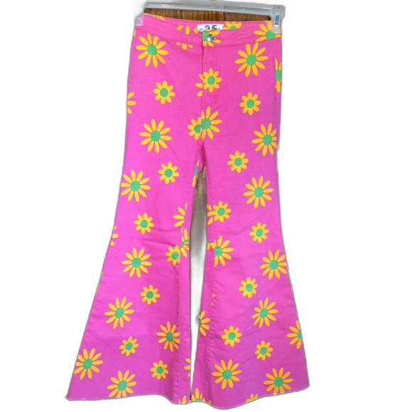 We the Free Flare Jeans Pink Floral Retro Festival Concert Denim Flower 25 - Picture 2 of 12